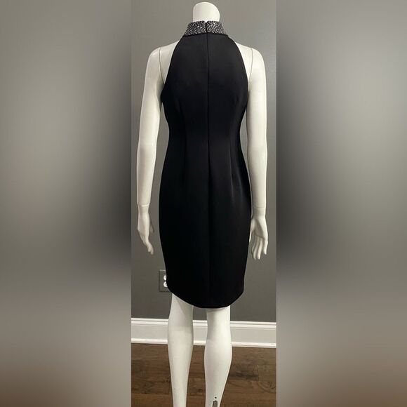 Calvin Klein Rhinestone Beaded Collar Black Halter Dress Size 4 - Picture 5 of 10